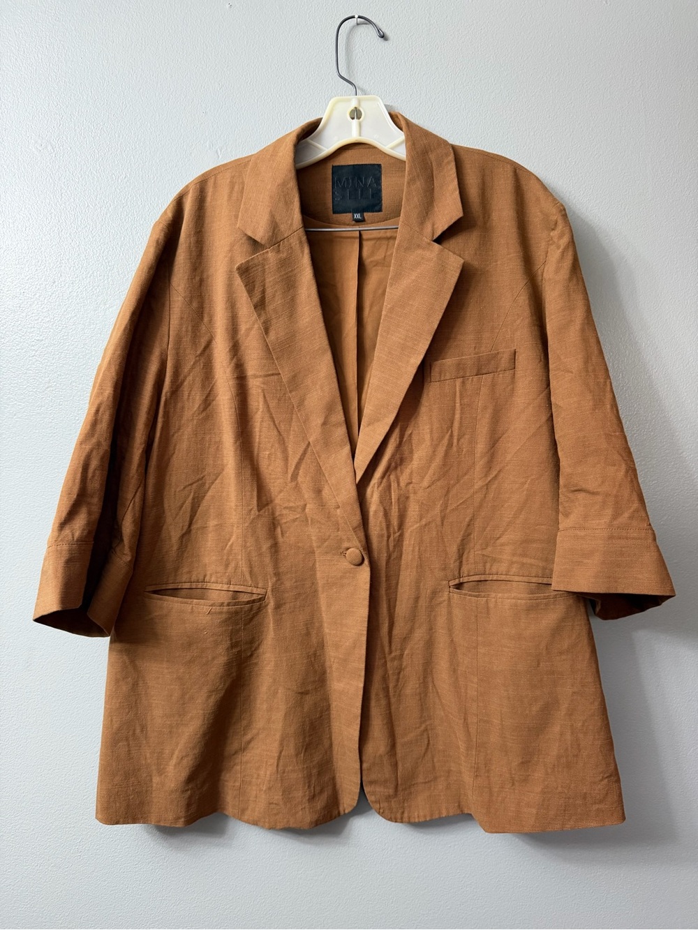 Mina Self plus size three-quarter sleeve lightweight single button blazer XXL